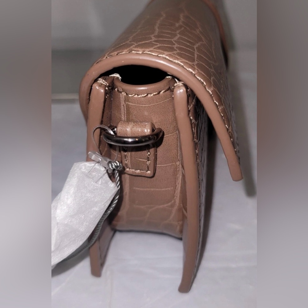 Charles & Keith Croc-Embossed Crossbody Bag in Brown Faux Leather & Dust Bag - Picture 9 of 16